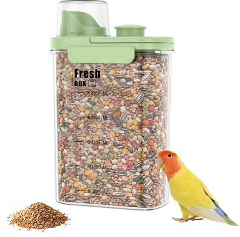 BAODBF Boîte de rangement hermétique pour nourriture pour oiseaux et graines de tournesol, avec verre doseur et poignée de transport, distributeur de nourriture pour oiseaux Depot (polypropylène