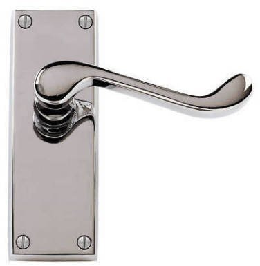 Polished Chrome Victorian Scroll Long Plate Lever Latch Door Handles 150mm (3)