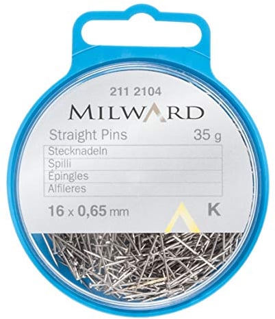 MILWARD Straight Sewing Pins Compact, Mild Steel, Silver, 16mm, 35g