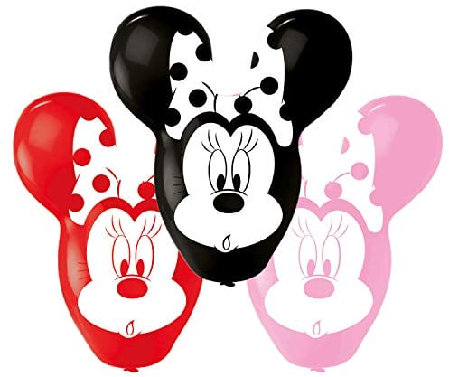 Amscan 9903670 - Set di 4 palloncini in lattice Minnie Mouse orecchie, rosso, nero, rosa