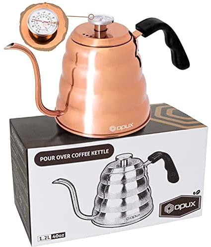 OPUX Pour Over Coffee Kettle with Gooseneck | Stainless Steel 40 oz, Stovetop Induction Goose Necked Kettle Slow Pour Drip Spout (1.2 Liter, 40 fl oz) Copper