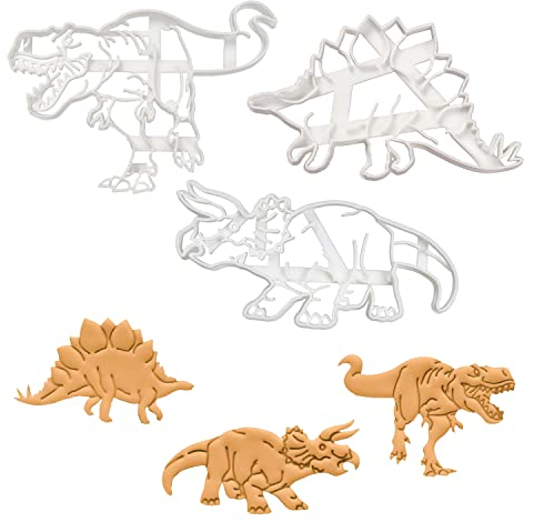 3er Set Naturgetreue Dinosaurier Ausstechformen (Formen: Tyrannosaurus Rex, Stegosaurus und Triceratops), 3 Teile, Bakerlogy