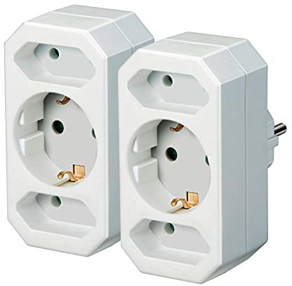 Brennenstuhl Mehrfachsteckdose, Steckdosenadapter 3-fach mit Kindersicherung (2 x Eurosteckdose & 1 x Schutzkontakt) Farbe: weiß (2, 10 x 20 x 20 cm)