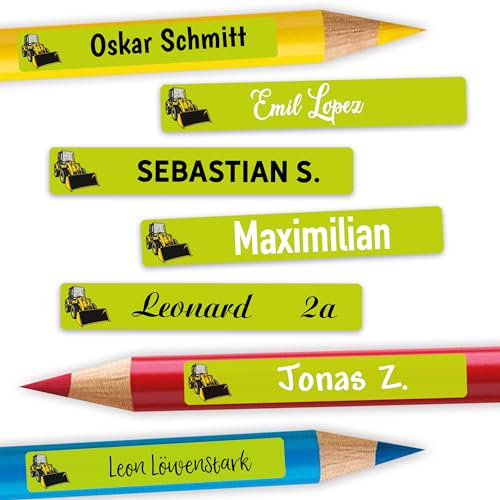 Sunnywall® Stifteaufkleber Radlader Namensaufkleber Kinder Schule 72 Stück Aufkleber für Stifte Namensetiketten Etiketten | schmale 49x7,5mm Kita Schulanfang