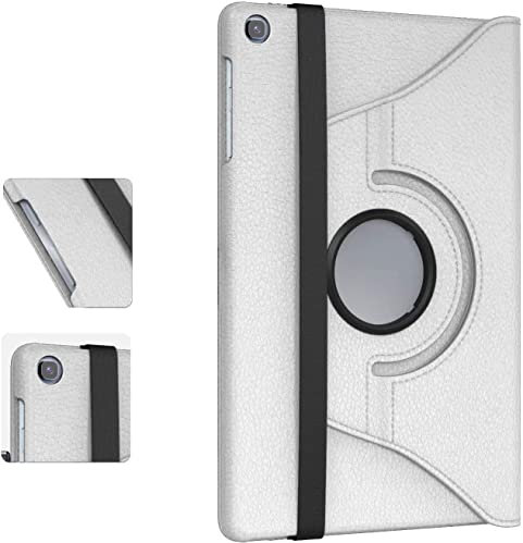 TechDealsUK para Tab A 10.1 (2019) T510, T515 - Funda de Cuero Giratoria para Samsung Galaxy Tab A 10.1 (2019) - SM-T510, SM-T515-Cubierta con Soporte Giratorio de 360° T515-Rotate (Blanco)