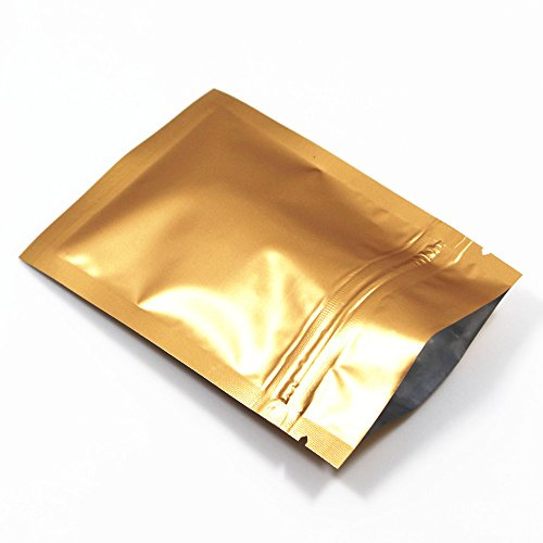 WACCOMT Pack 100 Sacchetti Mylar con Chiusura Lampo, Oro Opaco, 8x12cm | Con Chiusura a Cerniera, Autosigillante, Busta Piatta, per la Conservazione Degli Alimenti, a Prova di Odori