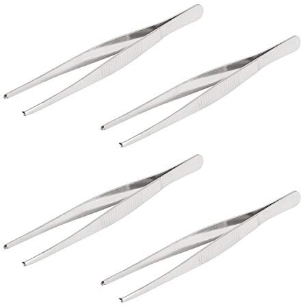 Aoje-Link - Pinzette in acciaio inox, pinzette, pinze, denti di topo, pinze, pinze seghettate, argento, 4 pezzi