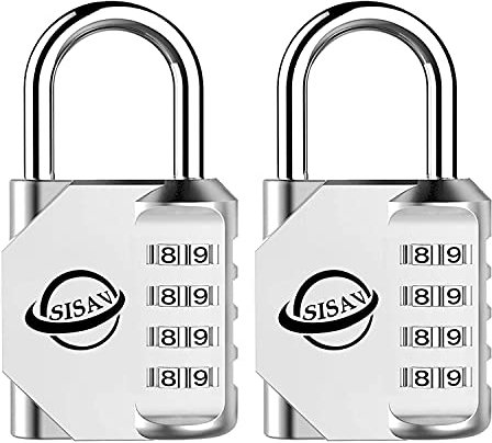SISAV Cadenas à Combinaison 4 Chiffres Pour Usage Extérieur,Pour Casier de Gymnase Scolaire,Casier de Sport,Portail de Clôture,Portail,Loquets et Boîte à Outils,Argenté (2 Pièces)