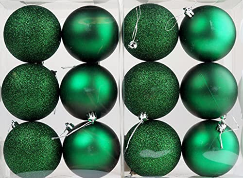 BWG Set Of 12 Large 8cm Deep Emerald Green Christmas Tree Baubles Decorations F