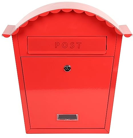 EMtronics Classic Style Wall Mounted Post Box Weatherproof Painted Steel and Lockable - Red