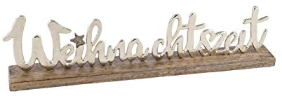 ETC dekorativer weihnachtlicher Schriftzug Weihnachtszeit aus Holz und silberfarbigem Aluminium, Anthrazit, Siber