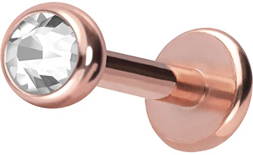 PIERCINGLINE Chirurgenstahl Labret Stecker KRISTALL Piercing Lippe Ohr Nase Roségoldfarben 2,5 x 1,2 x 5 mm