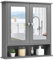 COSTWAY Bathroom Mirror Cabinet, Double Door Wall Mounted Storage Cupboard with Adjustable Shelf and Compartment, Home Kitchen Living Room Display Organiser Unit (Gray)