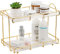 Hacaroa Bathroom Countertop Organizer with Marbling Tray, 2 Tier Makeup Organizer Wire Vanity Tray, Cosmetic Storage Shelf Counter Standing Rack, Dresser, Perfume, Gold,12.4inchL x 6.8inchW x 9inchH