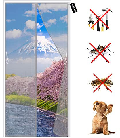 Zanzare Calamite Tenda Rete 130 x 180 cm Tende Zanzariere con Calamita montaggio adesivo senza forature, la tenda magnetica è ideale per la porta del balcone e della terrazza - Grigio