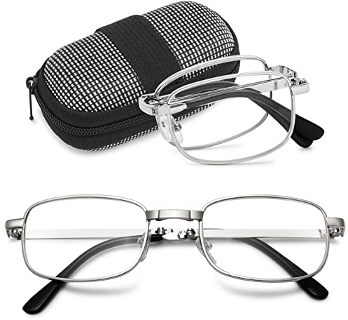 VEVESMUNDO Herren Lesebrille Faltbare Klappbare Zusammenklappbar Metall Faltbrille Klappbrille (+4.5, 1 Stück Silber)