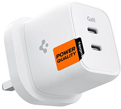 Spigen GaN 352 Total 35W 2 Ports GaN III Tech Dual USB C Charger PD 3.0 Charging Block for Samsung Galaxy S24 S23 S22 S21 Ultra Plus Note 20 iPhone 15 14 13 Plus Mini Pro Max iPad Pro Air Steam Deck