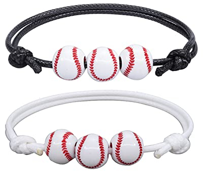 Yifnny Baseball Armband, 2 Stück Sportball Charm Armband Inspirierende Fußball Baseball Basketball Armband Verstellbares Sportball Perlenarmband für Teamplayer (Baseball)