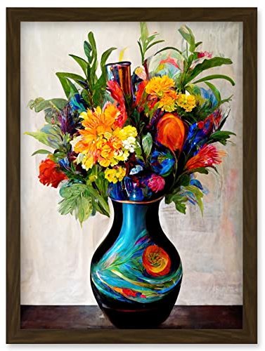 Doppelganger33 LTD Boldly Coloured Flower Bouquet In Decorative Vase Artwork Framed Wall Art Print A4
