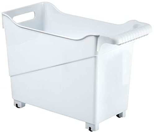 Acan Tradineur - Carrito multiusos Nº3 de plástico con ruedas y asa, cesta organizadora para productos de limpieza, baño, cocina (Blanco, 26 x 18 x 38 cm)