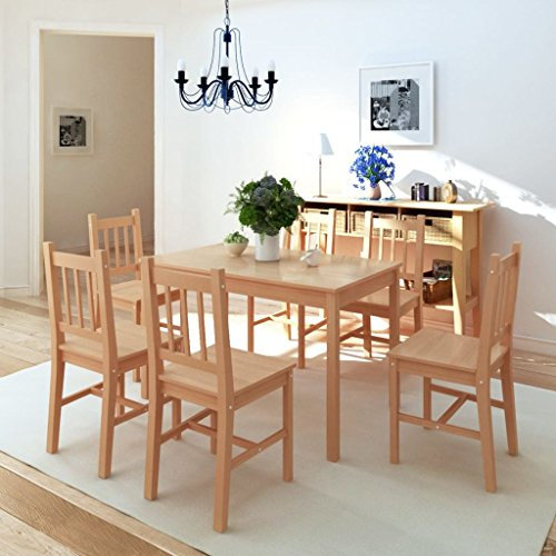 Tidyard 7TLG. Essgruppe aus Pinienholz | Esstisch mit 6 stühlen | Esstischgruppe Sitzgruppe Esstisch-Set Stuhlset Holz Braun