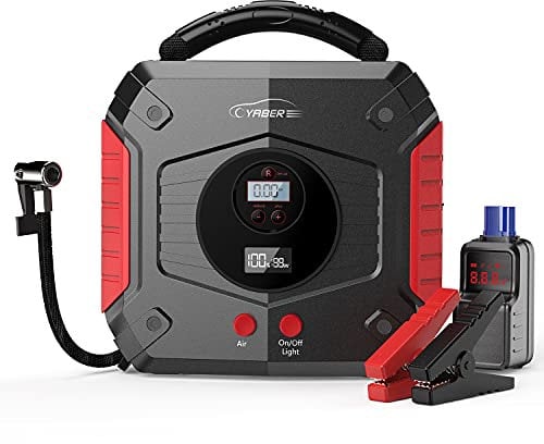 YABER Booster Avviamento Auto con Compressore Portatile 150PSI, 3500A Avviatore Emergenza per Auto/Moto(Tutti i Motori a Benzina o 8,0L Diesel), Avviatore Batteria Auto 24800mAh& Torcia LED