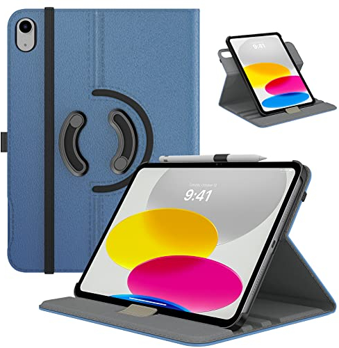 TiMOVO Hülle für iPad (A16) 11 Generation 11 Zoll 2025/iPad 10 Generation 10,9 Zoll 2022, 90° Drehbar PU Schutzhülle, Smart Case mit Standfunktion & Stift Schleife für iPad 11/10 Gen, Jeans Blau