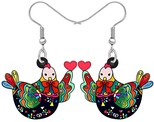 DOWAY Acrylic Charm Cute Chicken Earrings Drop Dangle Hen Rooster Jewelry for Women Girls Funny Chicken Gifts (Fern)