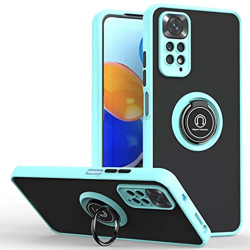 ILING Coque pour Xiaomi Redmi Note 11/Redmi Note 11S 4G, Mat Translucide Toucher Doux Housse, Antirayures Antichoc Dos Rigide PC + TPU Bumper Silicone Étui avec Support pour Bague (Bleu Ciel)