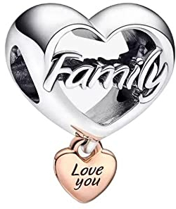 BEEUVIP Ti amo Famiglia Charm per bracciali, ciondoli in argento 925, perline per collane, per la festa della mamma, compleanno, regalo di Natale