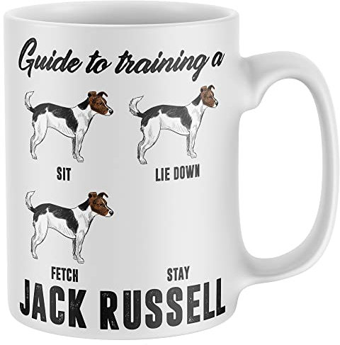 Purple Print House Funny Jack Russell Mug, White Ceramic Coffee Cup, 11 OZ, One Size, Reusable, Microwave Safe, Letter Print, 1 Count