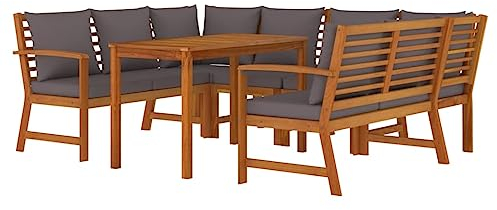 vidaXL Garten Essgruppe 7-TLG., Gartenmöbel Set mit Kissen, Gartengarnitur Sitzgruppe Modulares Design, Lounge Sofa Bank Tisch, Massivholz Akazie