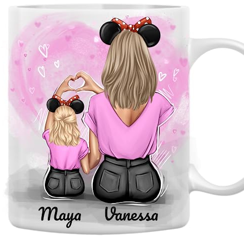 Einzigartige Mutter-Tochter-Tasse: Personalisiertes Geschenk für Mama zum Geburtstag – Persönliches Design von Tochter und Mutter – Tasse voller Liebe und Erinnerungen