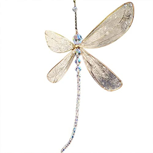 Qcwwy Libelle Kristall Sonnenfänger, Libellen-Sonnenfänger für Fenster, Zum Aufhängen, Regenbogen-Maker für Fenster, Weihnachtsbaum-Dekoration, Geschenke Kristall-Sonnenfänger-Prisma (White)