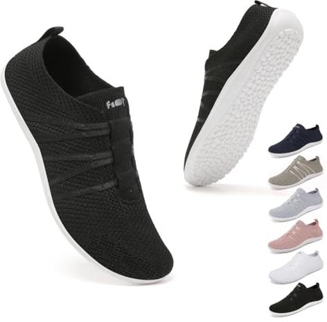 Geweo Barfußschuhe Damen Barfuss Hausschuhe Schuhe Sneaker Barfussschuhe Herren Bequem Leicht Laufschuhe Straßenlaufschuhe Fitnessschuhe Traillaufschuhe Zero Drop Barefoot Shoes Schwarz 42EU