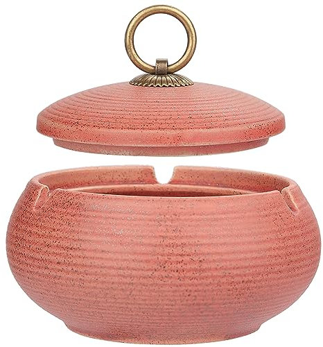 Aschenbecher für Draussen Windaschenbecher keramik mit Deckel Sturmaschenbecher Outdoor Groß Zigarrenaschenbecher für Raucher Desktop Aschenbecher für die Inneneinrichtung(Rosa)