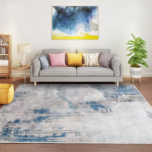 Fenisonavy tapis Salon Moderne Motif Abstrait Bleu Gris Grand Tapis de Salon Doux à Poils Courts Antidérapant Intérieur Moelleux (Bleu Lac/Gris/Beige, 200 x 300 cm)