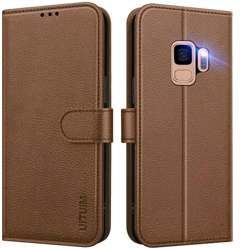 UITUIM Coque pour Samsung Galaxy S9 (Pas pour S9+), Coque Etui Portefeuille Cuir avec Rabat Porte Carte Clapet Magnétique Flip Case Étui Silicone Housse de Protection pour Samsung Galaxy S9,Marron