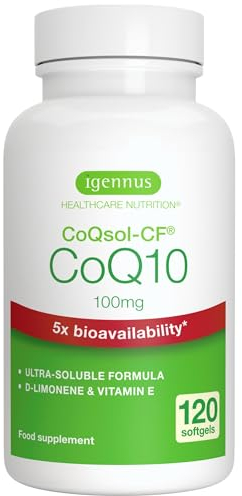 Coenzym Q10 100mg, CoQ10 mit Vitamin E & D-Limonen, 4 Monate Vorrat, hochlöslicher CoQsol-CF mit 5x höhere Bioverfügbarkeit, 120 Weichkapseln, 1 pro Tag, von Igennus