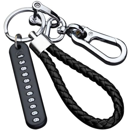 JNNJ Porte-Clés De Voiture, Porte Clef Tressé Pour Clés De Voiture, Clé Universelle Avec Boucle Anti Perte, Multicolore Cuir Porte-Clés De Voiture Accessoires En Métal(Argent/Noir)