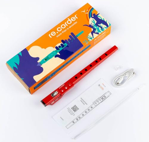 ARTinoise re.corder, digitale akustische Flöte und kabelloser MIDI-Controller, mobile App 32 Stempel, Noten und Übungen auf Musikbasen, personalisierbare Fingersätze, 4 Wiedergabemodi (rot)