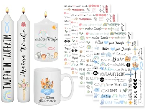 Sugeru 6 PCS kerzentattoos kommunion für Taufe (200+ Muster),Wassertransferdruck | wasserschiebefolie kerzen | Kerzenfolie | Taufe Deko mädchen Jungen| Kerzen dekorieren | kommunion kerze(Taufe)