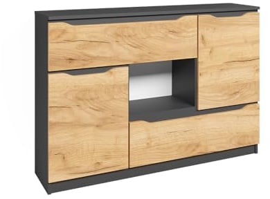 Vicco Kommode Ruben, Anthrazit/Goldkraft Eiche, 120 x 84 cm mit Schubladen