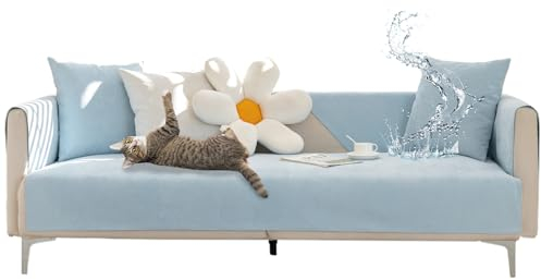 ZYBSLCSY 100 % wasserdichter Chenille-Sofabezug, universeller europäischer Vierjahres-Sofabezug, rutschfester Sofa-Sitzkissen-Schonbezug, gemütlich, einfarbig, Couchbezug für Hunde (Himmelblau,