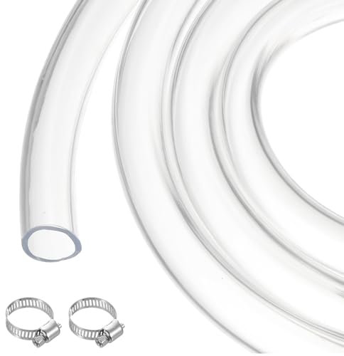 Rebower 5ft 19mm x 25.4mm Clear Plastic PVC Tubing Flexible Vinyl Tube, [for Garden Irrigation, Water Hose, Fish Tank, Aquarium] - with 2Pcs Clamps