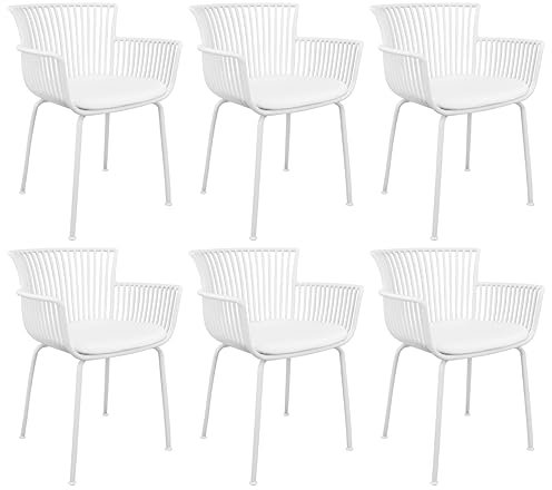 Kick Collection 6er Set Gartenstuhl Otis - Weiß - Modern und Hochwertig - Kunststof, gecoat Metall en Pu-Leder - Erhältlich in vielen Farben