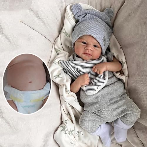 RXDOLL Reborn Baby Puppen Vollkörper Vinyl Junge Augen offen 17 Zoll Elijah Baby Reborn Puppen Vollkörper Silikon Babys Junge Anatomisch korrekte Realistische Neugeborene Baby Puppe