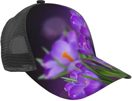 TRESILA Baseball Cap Mesh Back Adjustable Trucker Cap Classic Baseball Cap mit Mesh für Damen und Herren Gardenia Blumen Vögel Stilvoll Outdoor Sport Hut Mesh Sonnenhut, Grüne Blätter und lila Blumen,
