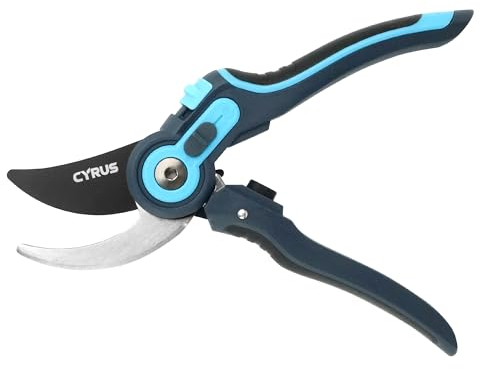 CYRUS Gartenschere,Baumschere SK5 Stahlklingen, Schneidedurchmesser 22 mm, Profi-Bypass-Schere,2-stufig Verstellbares Schneidkaliber,Zum Beschneiden von Gartenästen und Topfpflanzen,Länge: 22 cm