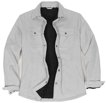 ZENTHACE Veste chemise en flanelle doublée Sherpa pour homme, manches longues en flanelle brossée à carreaux, bouton pression, Frêne doublé Sherpa, Medium